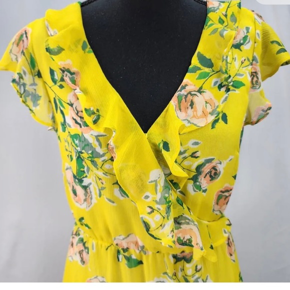 AEROPOSTALE SMALL summer dress YELLOW FLORAL RUFFLED ELASTIC WAIST SIZE SMALL - Picture 7 of 11